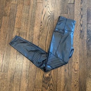 Athleta shiny gunmetal moto leggings NWOT